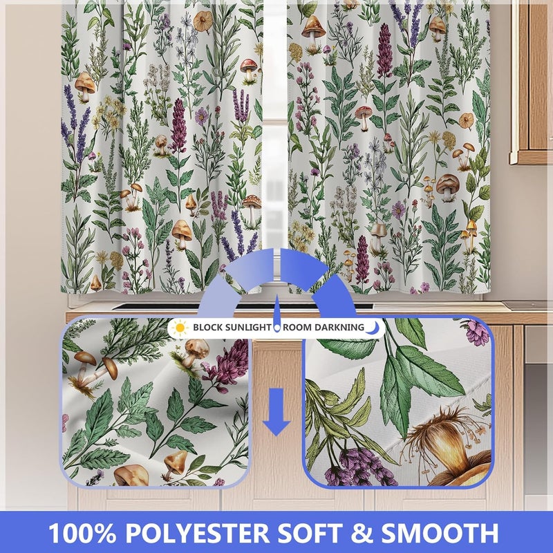 Aimego Spring Floral Kitchen Curtains - Botanical Leaf Rustic Small Short Cafe Tier Curtains for Living Room Rod Pocket Window Drapes 36 Inch Length 2 Panels Set 28"x36" - Image 5